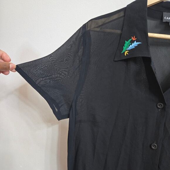 CAROLE LITTLE VTG Sheer Blouse Womens 12 Black Embroidered Beaded - Picture 4 of 10